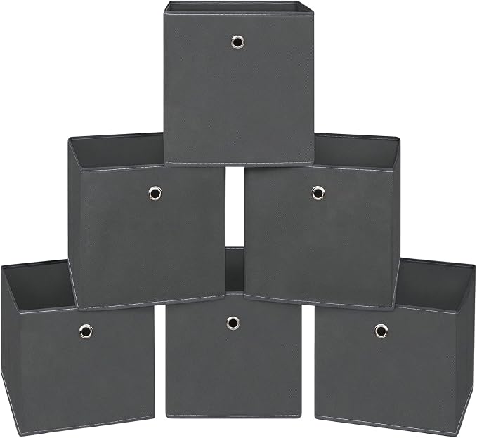 Foldable Storage Cubes Bins ,11 Inch Cloth Storage Cube Fabric Storage Box Cubes Organizer Baskets with Dual Handles for Home Organizer Set of 6 (Grey)
