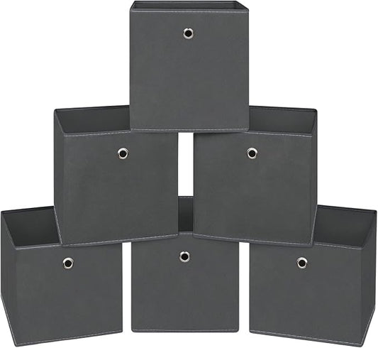 Foldable Storage Cubes Bins ,11 Inch Cloth Storage Cube Fabric Storage Box Cubes Organizer Baskets with Dual Handles for Home Organizer Set of 6 (Grey)