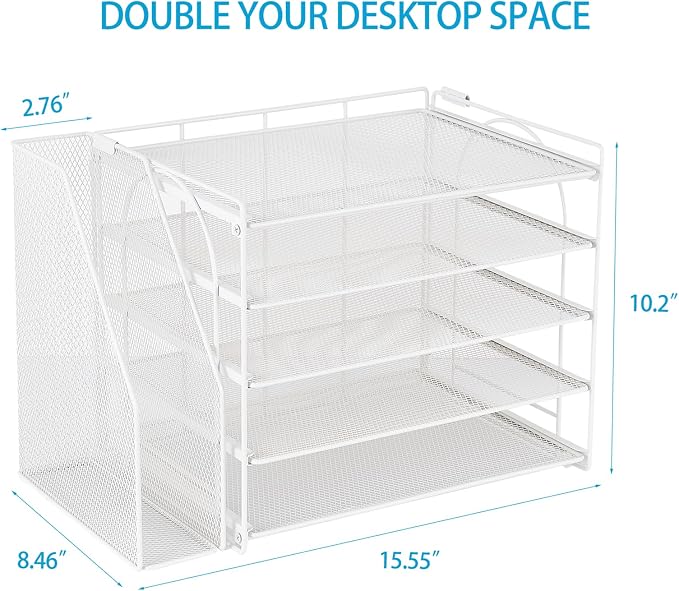 AUPSEN Desk Organizers and Accessories, 5-Tier Desktop Paper File Organizer with Removable File Holder, Desk Accessories & Workspace Organization for Home Office Supplies (White)