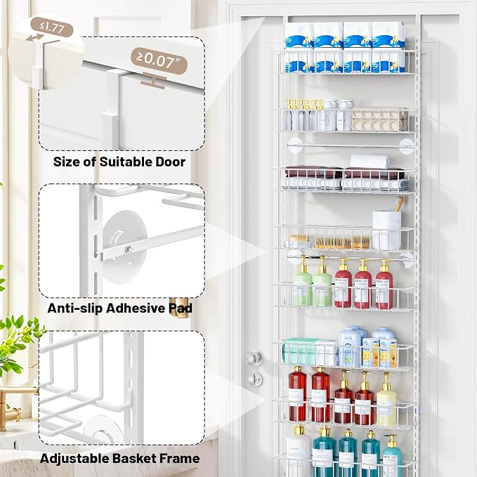 ElegantArray 9-Tier Pantry Door Organizer, White | Over The Door Pantry Organizer Rack and Storage, Hanging Spice Rack Shelves Door, Home Office Laundry Room Bathroom & Kitchen