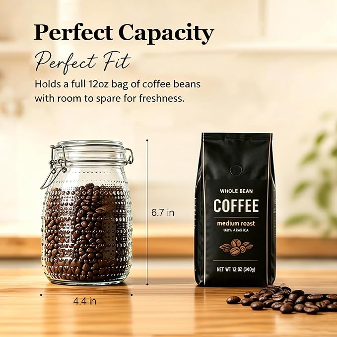 ComSaf Round Glass Jars with Airtight Lids 34 oz 3 Pack Wide Mouth Hobnail | Sugar snacks, Coffee bar Decor, Tea station, Kitchen counter display, Clear body, Kitchen storage, Pantry organization