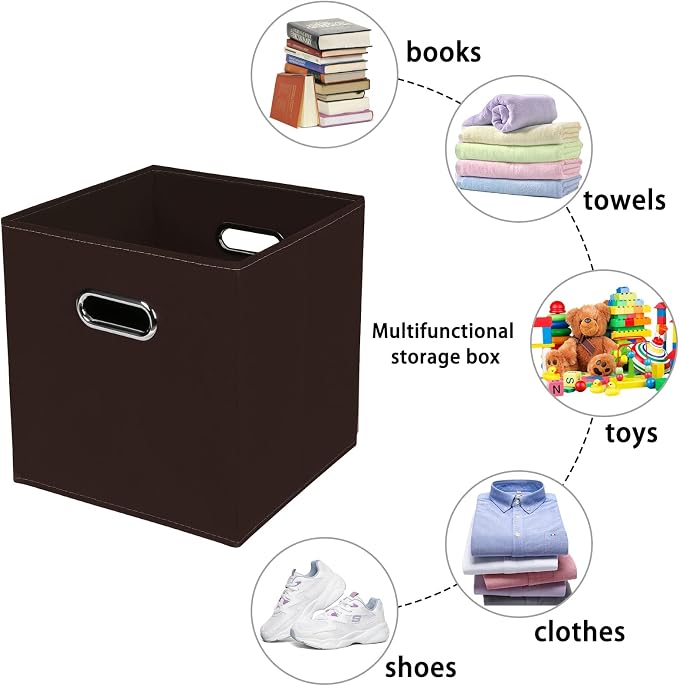 Fabric storage bins Cubes, Fabric Cube Organizer with Handle, Foldable Cube Bins for Cloth or Accessary Storage, 11x11x11, Set of 3, (Coffee)