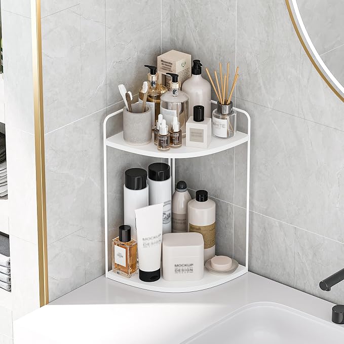 Bathroom Counter Organizer, Vanity & Makeup Countertop Organizer | Corner Bathroom Counter Organizer, Bathroom Sink Organizer, Bathroom Counter Shelf, Countertop Organizer, Corner Desk Shelf
