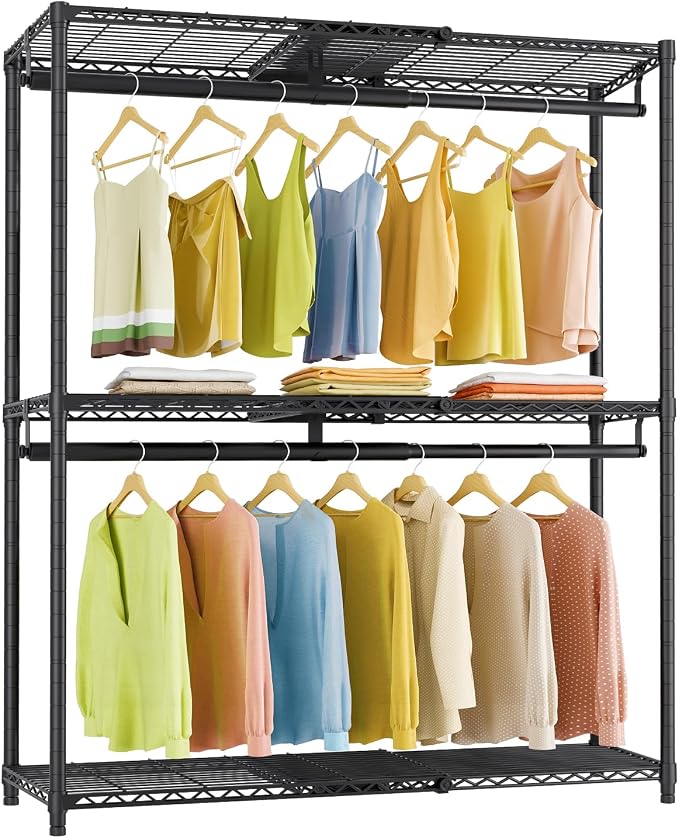 VIPEK X1 Plus Expandable Heavy Duty Clothes Rack, Clothes Organizer Black | Reach-in Closet System with Adjustable Shelves & Hanger rods from 2'8" to 4'6", Metal Clothing Racks Portable Walk-in Closet