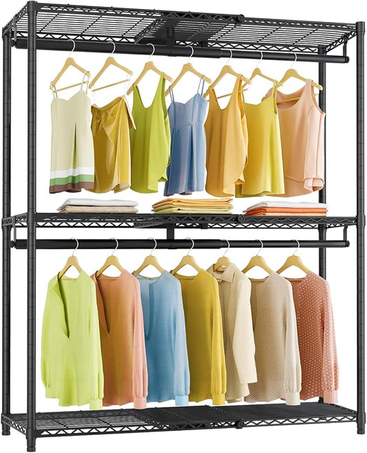 VIPEK X1 Plus Expandable Heavy Duty Clothes Rack, Clothes Organizer Black | Reach-in Closet System with Adjustable Shelves & Hanger rods from 2'8" to 4'6", Metal Clothing Racks Portable Walk-in Closet