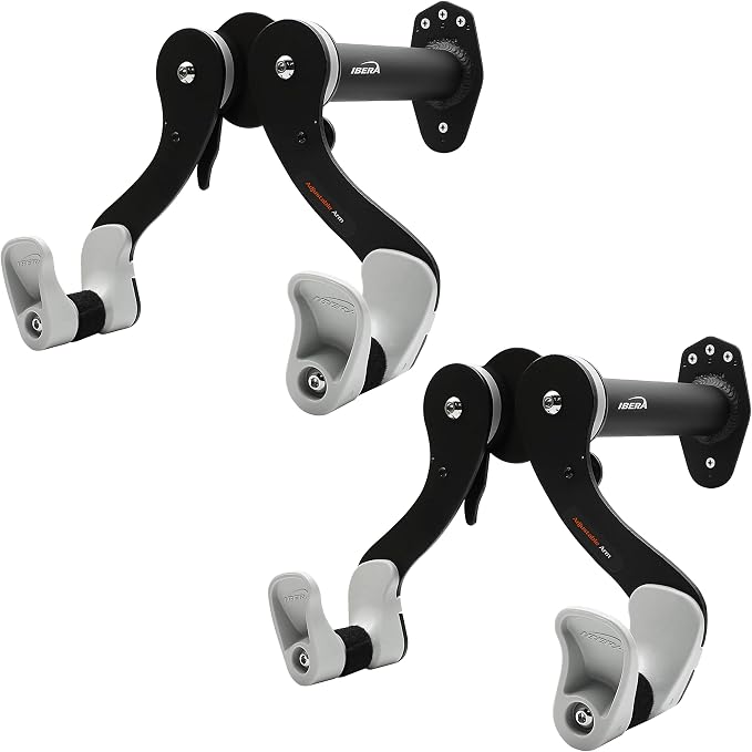 Ibera Bike Wall Mount - Adjustable Frame Holder & Soft Rubber Cradles - Garage Bike Rack for Road, MTB, Kids, Hybrid Bikes - Easy Installation & Space-Saving Design