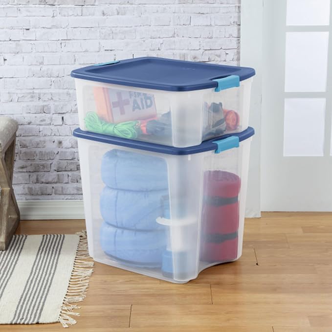 Sterilite Latch and Carry, Plastic Storage Bins w/Lids, 12 Gallon, 24-Pack | Stackable Tote Containers with Handles and Latching Lids for Bed, Garage, Office, Kitchen, Closet & Classroom
