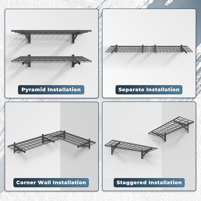 Jusgym 2 Pack Garage Shelving Wall Mounted, 1.5x4ft, 700LB Heavy Load | Wall Mounted Floating Design, 18"x96" Storage Rack, No Splice Seamless Structure, Rustproof Black Coating for Garage Workshop