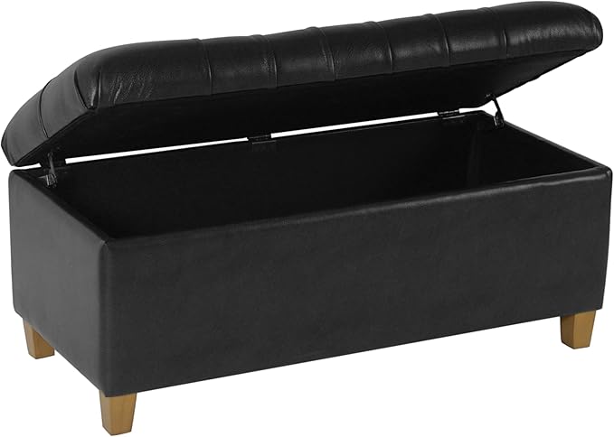 HomePop 40" Button Tufted Storage Bench - Black Faux Leather
