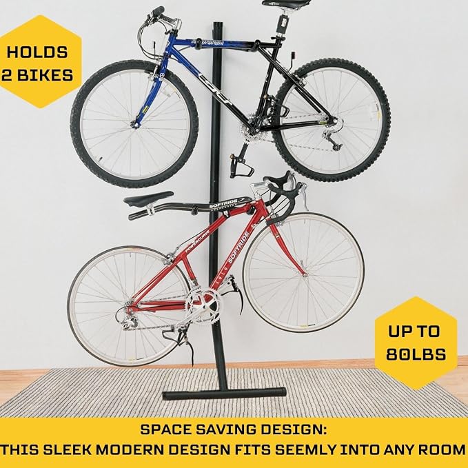Saris Bike Bunk 2 Bike Storage Gravity Stand – No Drilling Required, Adjustable Arms, Floor & Wall Protection, Space-Saving Bike Rack for Home, Holds 2 Bikes