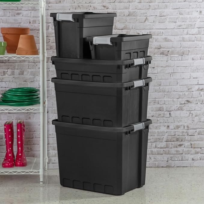 Sterilite 12-Pack Plastic Storage Bins with Lids, Stackable Containers, 10 Gallon, Black