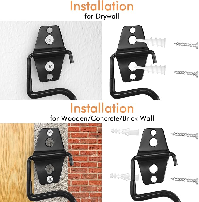 Broom Holder Wall Mount, 12Pack Tool Hangers Garage Wall Hanging Organizer | Heavy Duty Rubber Coated Steel, Large S Garage Hooks for Mop Shovel Rake Shed Garden Lawn Yard Handle Tools Organization
