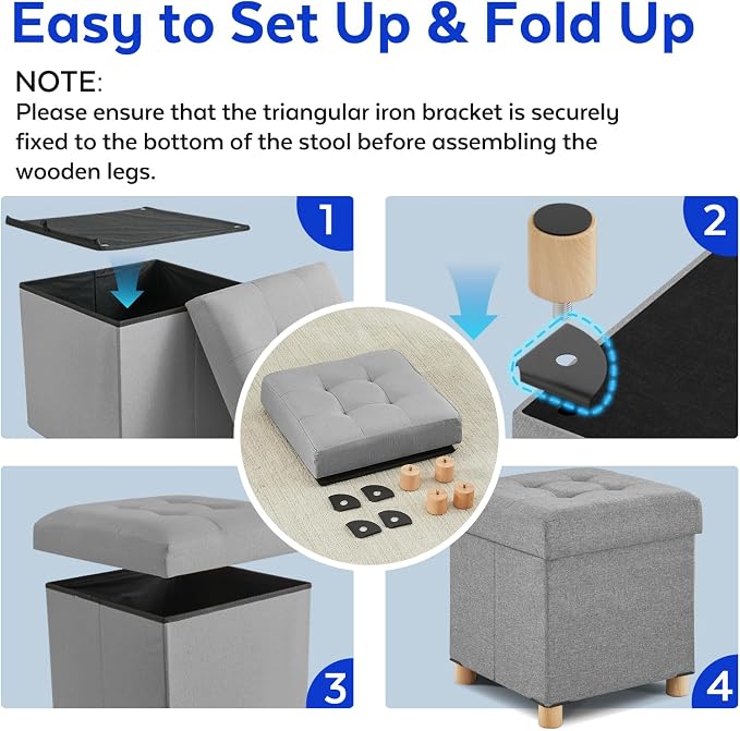 BRIAN & DANY Ottoman with Storage, Square Small Storage Ottoman Foot Rest with Legs, Ottomans Foot Stool for Dorm, Living Room, Entryway 14.8"x14.8"x17.8" (Light Gray)