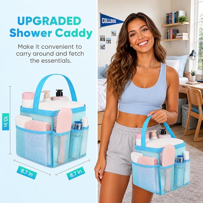 Mesh Shower Caddy Portable - 9 Pockets for College Dorm Room Essential | Large Capacity Mesh Shower Caddy with 9 Pockets, Portable Hanging Toiletry Bag for College Dorm, Gym, Camping and Beach