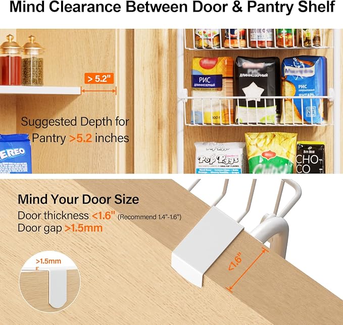 Delamu Over the Door Pantry Organizer, 6-Tier Pantry Organizers and Storage, Metal Cabinet Door Organizer, Hanging Spice Rack Shelves for Home & Kitchen, D5 x W18 x H50 inch, White