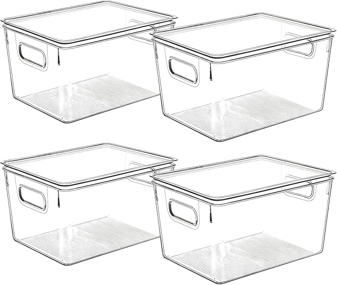 Clear Plastic Storage Bins with Lids, Perfect for Kitchen Organization or Pantry Organization and Storage, Stackable Fridge Organizer Bins, Storage Containers for Organizing, Cabinet Organizers