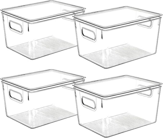 Clear Plastic Storage Bins with Lids, Perfect for Kitchen Organization or Pantry Organization and Storage, Stackable Fridge Organizer Bins, Storage Containers for Organizing, Cabinet Organizers
