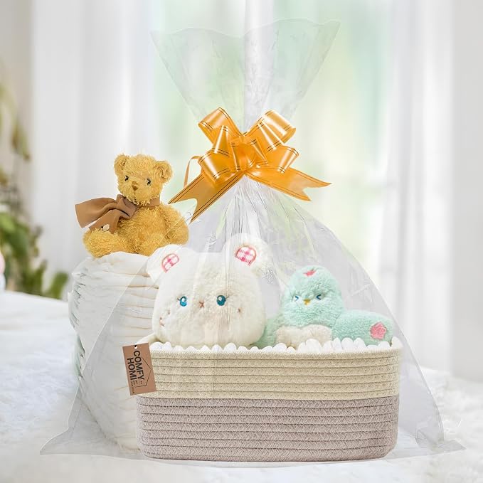 COMFY-HOMI 11.5"x7.5"x4.7" Storage Baskets for Organizing | Cotton Rope Woven Basket | Toy Storage Bin Box | Basket for Shelves, Closet Organizer Bin, Decorative Closet Shelf, 1 Pack