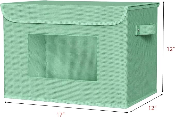 Univivi Fabric Foldable Storage Bins with Lids, 4 Pack, Green | Stackable Closet Storage Bins, Fabric Closet Organizers and Storage with Lid & Clear Window for Home, Office, Bedroom
