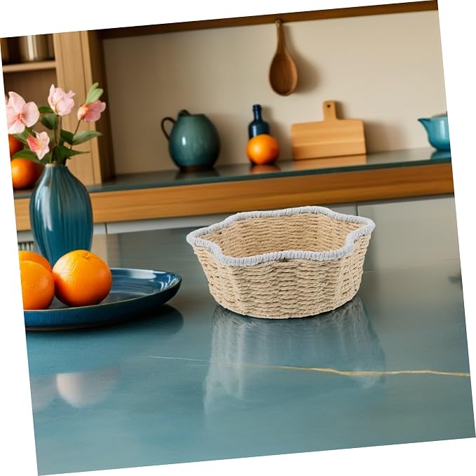 TEHAUX Hand-woven Decorative Storage Basket Multipurpose Paper Rope Organizer Bin for Kitchen Bathroom Desk Creative Home Storage for Fruit Bread Sundries Versatile Woven Basket for