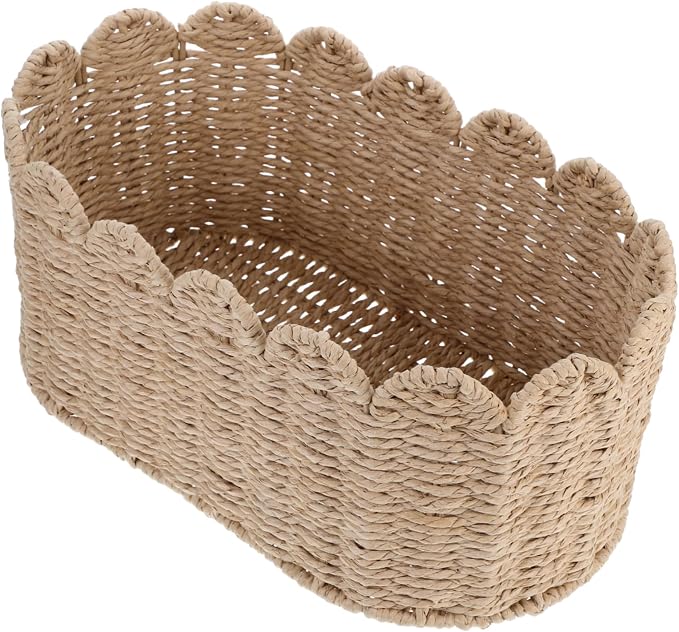 Hemobllo Hand-woven Paper Rope Storage Basket Sturdy Frame Woven Container for Organizing Home Sundries Practical Decorative Basket for Living Room and Bedroom Storage