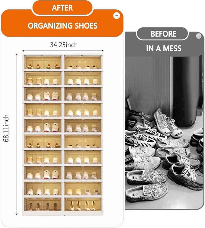 Shoe Rack Storage Cabinet Organizer 10 Tiers 40 Pairs Shoes Box Foldable Stackable Closet Shelf, Entryway, Living Room Large Container with Magnetic Clear Door, Dustproof for Sneakers & Boots