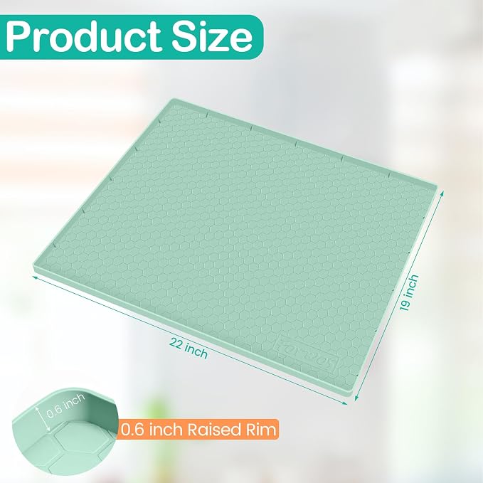 Silicone Under Sink Mat 22"x19", Waterproof Cabinet Liner, MintGreen | Shelf Liner, Cabinet Protector, Home Organizer, for Kitchen, Bathroom, Multipurpose, Leak Proof, Easy Clean, Drip Tray, Clean