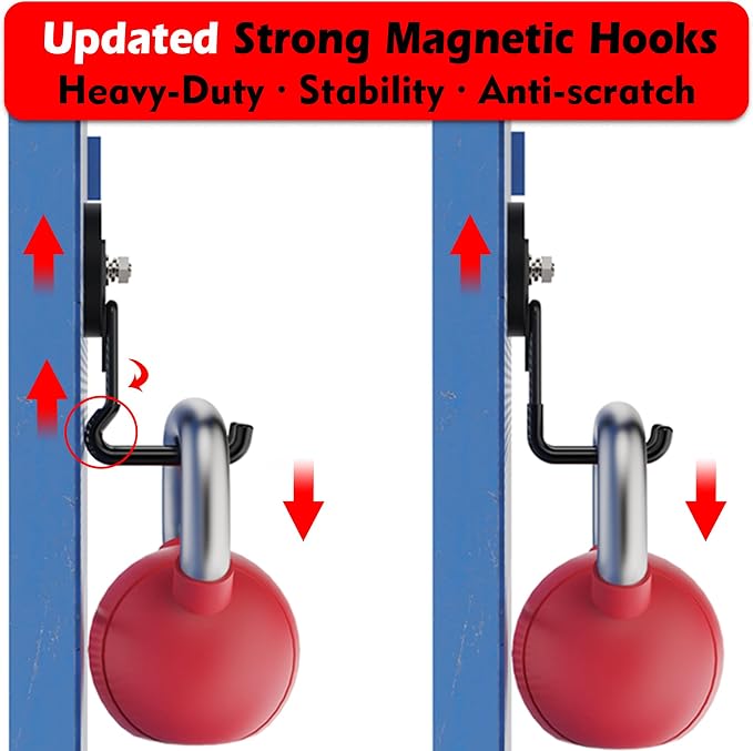 MUTUACTOR Upgraded Strong Magnetic Hooks Heavy Duty,4-Pack Unique Mounting Magnet with Hook,20lbs Durable Storage Magnet Hook for Storing Cordless Impact Drivers Trailer Cord Garage Tools