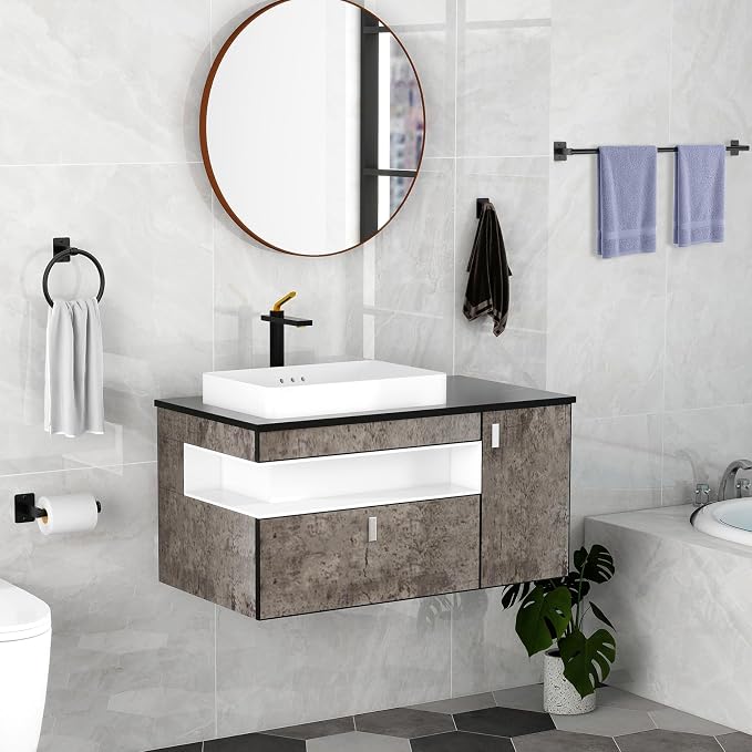 KLJKPA 4-Piece Bathroom Hardware Set, 32 inch Bathroom Towel Holder | Black Bathroom Accessories Set, Towel Racks for Bathroom, Robe Towel Hooks, Toilet Paper Holder Wall Mounted