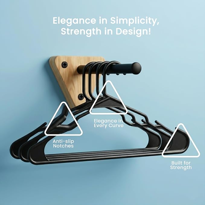 Utopia Home Plastic Hangers 20 Pack – Space Saving Clothes Hanger Black | Durable & strong | Closet organizer & storage | Ideal for apartments, dorms & stocking stuffers