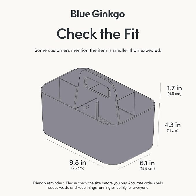 BLUE GINKGO Stackable Organizer Caddy, Rectangle, Dark Grey, Made in Korea | Portable. Adjustable. Home, Office & School Storage.