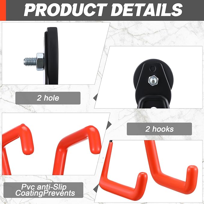 Landhoow 10 Pcs Large Magnetic Hooks Heavy Duty Garage Magnet Hooks Strong Storage Utility Magnetic Hangers with Anti Slip Rubber Coating for Indoor and Outdoor Hanging (Orange)