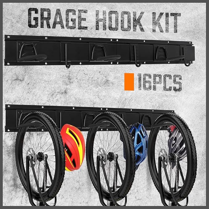 HORUSDY Stainless Steel Bike Storage Rack, 6 Bike Storage Hanger Wall Mount and 6 Helmets Hooks for Home & Garage Holds Up to 600lbs, Black