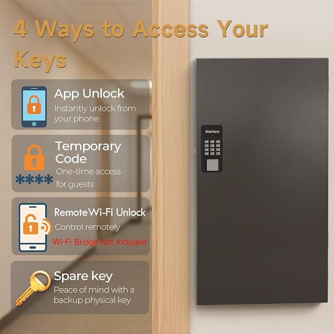 120 Key Lock Box Smart Key Organier Cabinet with Keypad & App for Office | Wall Mounted Lockbox use App, Custom & One Time Password, WiFi (Need W100 Bridge) Unlock for School, Office, Fleet, Hotel