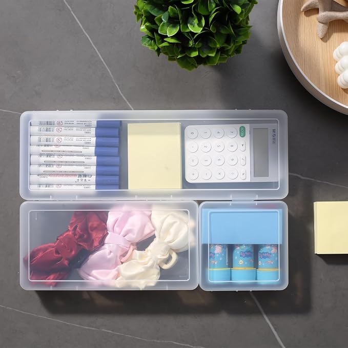 novelinks Clear Pencil Box and Small Plastic Storage Containers with Lids | 3 Small + 3 Medium + 3 Large, Board Game Storage Containers, Task Boxes for Special Education, Balloon Storage Organizer