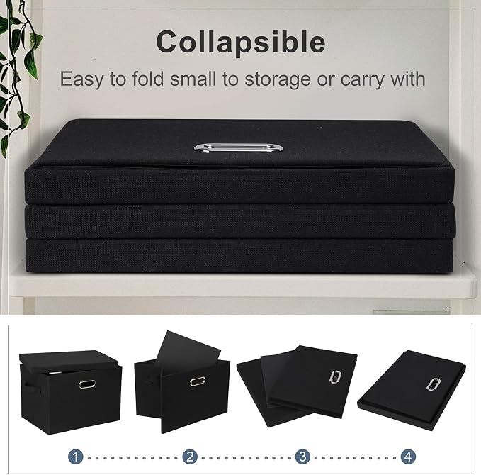 Graciadeco Large 17" 36 Quart Collapsible Stackable Storage Bins with Lids, 5 Packs Black Linen Fabric Closet Boxes with Lids, Storage Cube Baskets Container Organizers for Bedroom Office(17 x12 x11) | 36 Quart 5 Pack Black Collapsible Stackable Linen ...