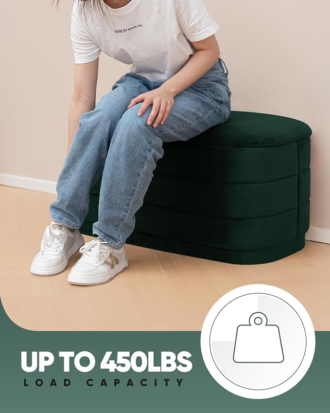B FSOBEIIALEO Velvet Storage Ottoman with Tray, Folding Ottoman with Storage Coffee Table Shoes Bench for Dorm Room, Living Room Bottle Green, 30"x15"x15"