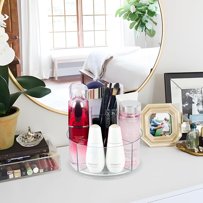 360° Rotating Makeup Organizer Clear Lazy Susan Organizer for Vanity, Cosmetic Display Cases for Bathroom Countertop, Makeup Storage Organizer, Desktop Dresser Sundries Storage Boxes