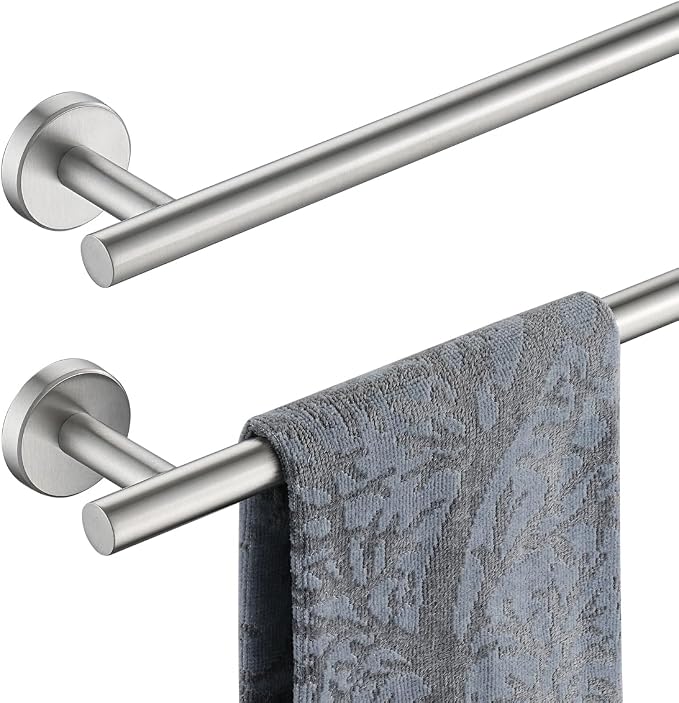 JQK Bath Towel Bar, 33 Inch 304 Stainless Steel Thicken 0.8mm Single Towel Rack for Bathroom, Towel Holder Brushed Steel Wall Mount, Useable Length 30 Inch 2 Pack, TB110L30-BN-P2