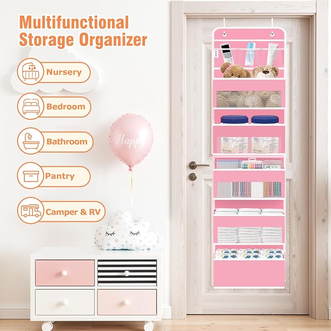 Over The Door Organizer Storage Large Capacity Hanging Bedroom Storage | 6 Shelves, Detachable, 40 LB Capacity, Mesh Design, Clear Window, Sturdy, Storage Organizer for Nursery, Pantry & Closet