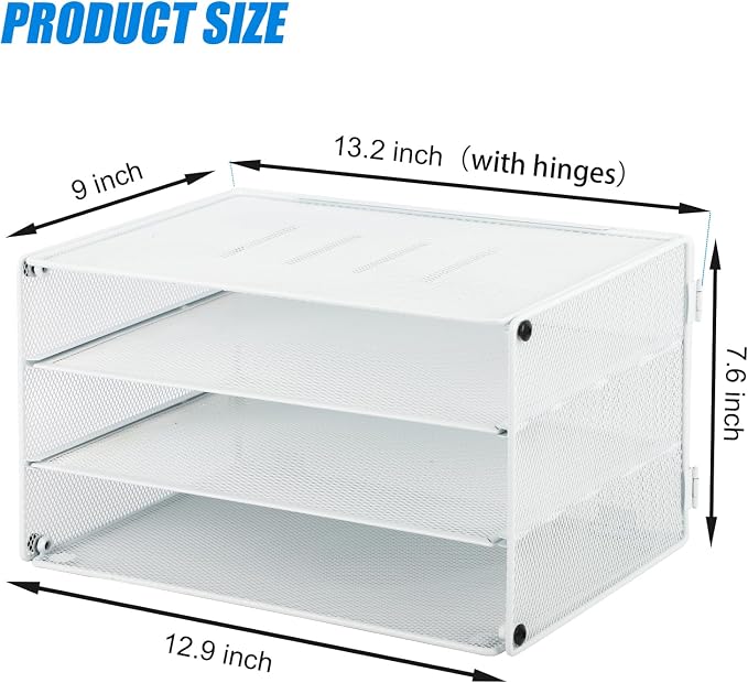 3 Tier Mesh Desk Organizer Tray, Desktop Mail File Paper Letter Folder Holder Sorter Organization Rack Storage Accessories for Office Home School Classroom, White