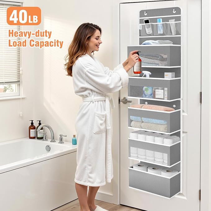 Over The Door Organizer Storage Large Capacity Hanging Bedroom Storage | 6 Shelves, Detachable, 40 LB Capacity, Mesh Design, Clear Window, Sturdy, Storage Organizer for Nursery, Pantry & Closet