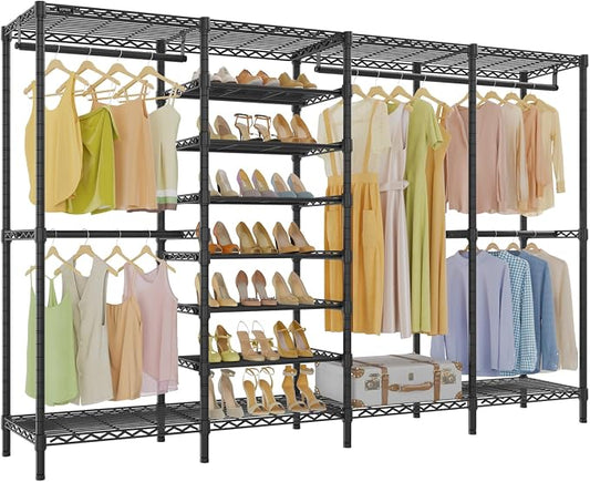 VIPEK S4 Clothes Rack with Shoe Shelves for Bedroom/Walk-In Closet, Black | Freestanding Clothing Rack with 8-Tier Shoe Rack, 4 Hanging Rod, Adjustable Shelf, Heavy Duty Storage Organizer for Closet