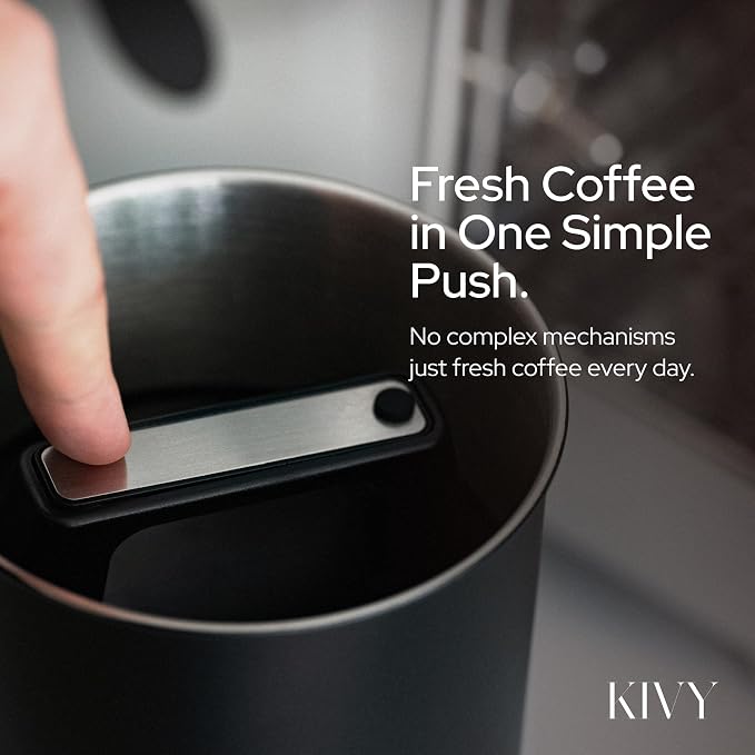 KIVY Vacuum Coffee Canister - Push Lid Preserves Coffee Aroma & Oil - Stainless Steel Airtight Coffee Canister - Coffee Container for Ground Coffee & Coffee Bean Storage - Removes Excess Air