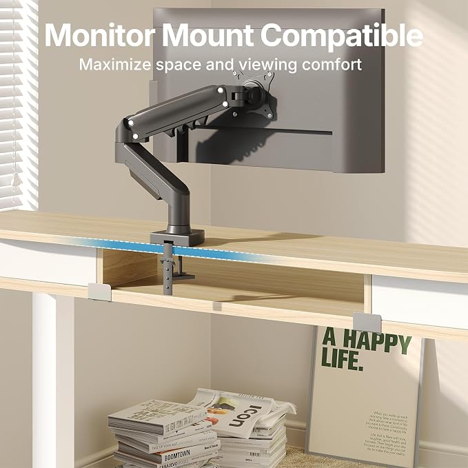 HUANUO 47.2" X 23.6" Electric Standing Desk with 2 Drawers, C-Clamp Mount Compatible, Height Adjustable Computer Desk, Home Office Stand Up Desk with 4 Preset Heights & 2 Hooks, Light Walnut