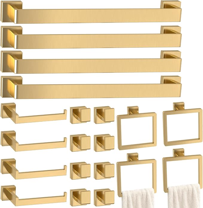 20-Pieces Gold Bathroom Accessories Set, 24 Inch Towel Bar Set | Stainless Steel, Towel Ring, Toilet Paper Holder, Robe Hooks, Towel Racks for Bathroom Wall Mounted, Bathroom Hardware Set