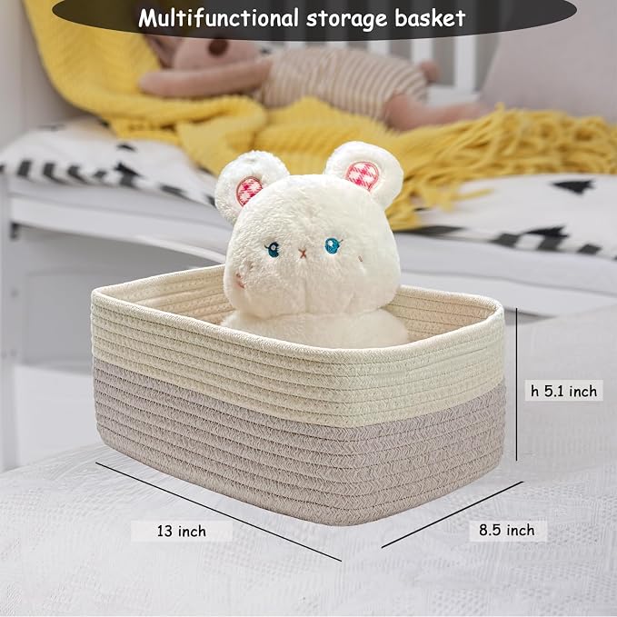 COMFY-HOMI 13" x 8.5" x 5.1" Storage Baskets for Organizing | Cotton Rope Woven Basket | Toy Storage Bin Box | Basket for Shelves, Closet Organizer Bin, Decorative Closet Shelf, 1 Pack