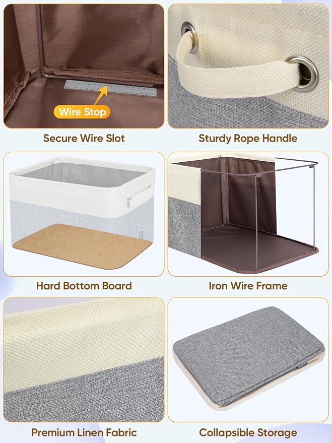 BALEINE 1 Pack Fabric Closet Storage Bins for Shelves, Linen Closet Organizers and Storage, Decorative Baskets for Organizing, Shelf, Clothes, Home, Office (Grey, 14''x10''x8.5'')