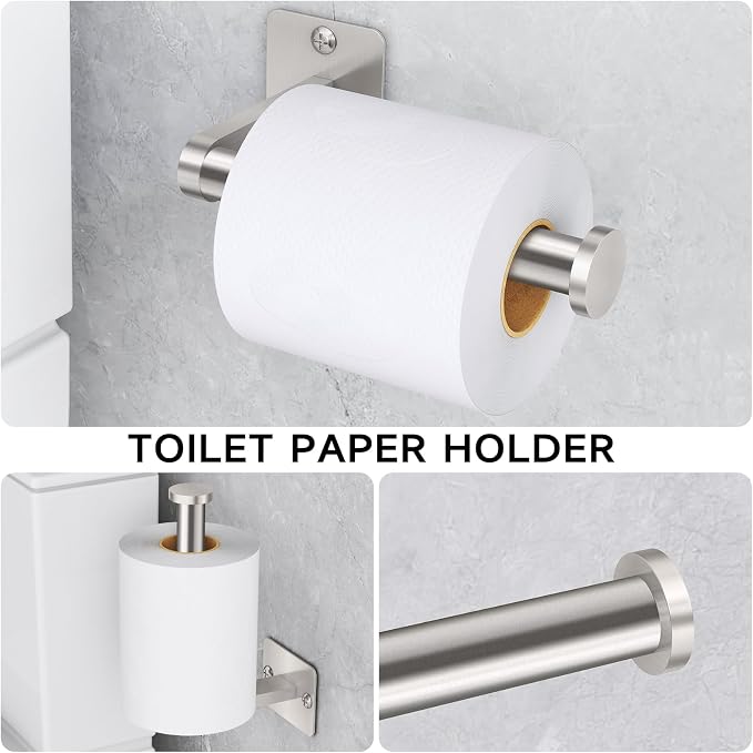 KLJKPA Brushed Nickel Bathroom Accessories Set, 4 PCS Bathroom Hardware Set | 24 inch Towel Bar, Towel Racks for Bathroom, Robe Towel Hooks, Toilet Paper Holder Wall Mounted