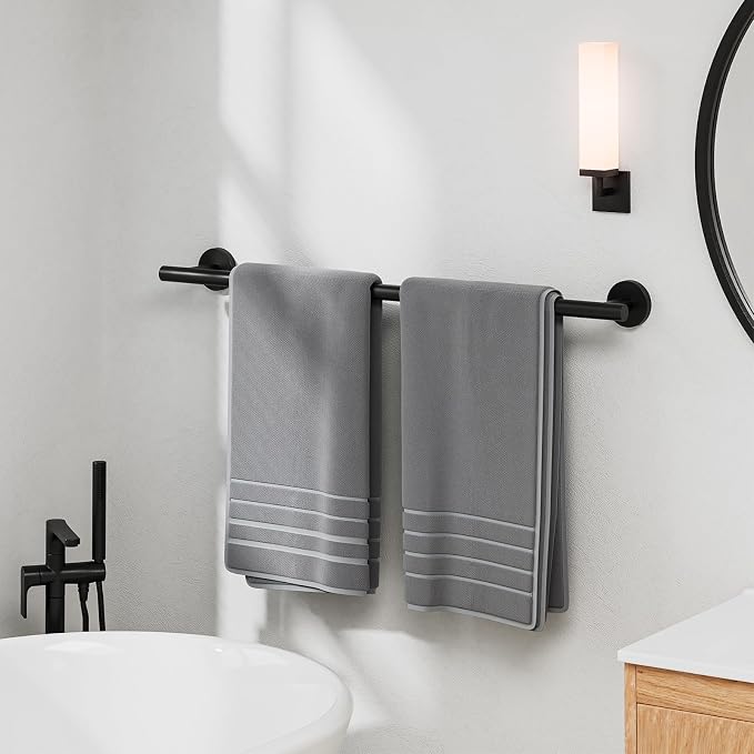 Luxbaro 24 Inch Matte Black Towel Bar, Thicken, Total Length 26-Inch | Towel Rack for Bathroom Wall, SUS304 Stainless Steel Towel Rod, Modern Home Decor